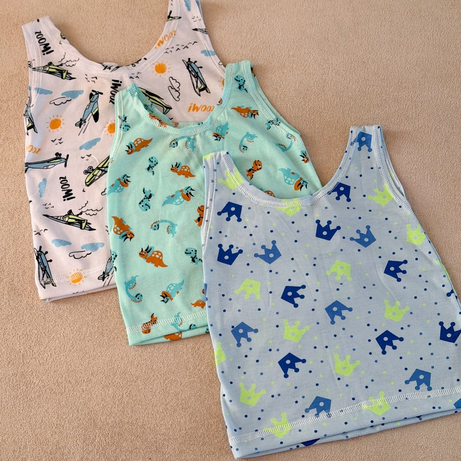 KIT 3 CAMISETAS REGATA BEBÊ MENINO E MENINA 100% ALGODÃO – ESTAMPAS VARIADAS