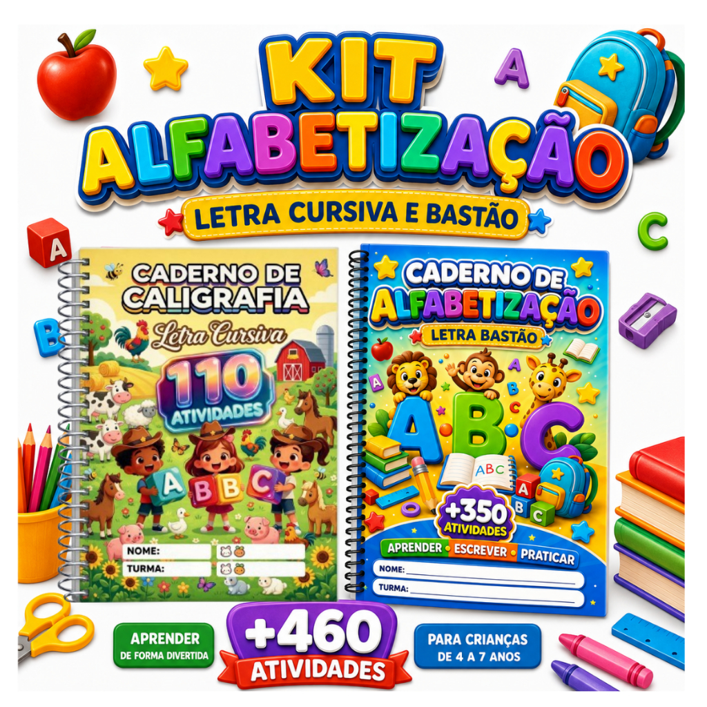 KIT COMPLETO caligrafia infantil 460+ atividades letra bastão e cursiva