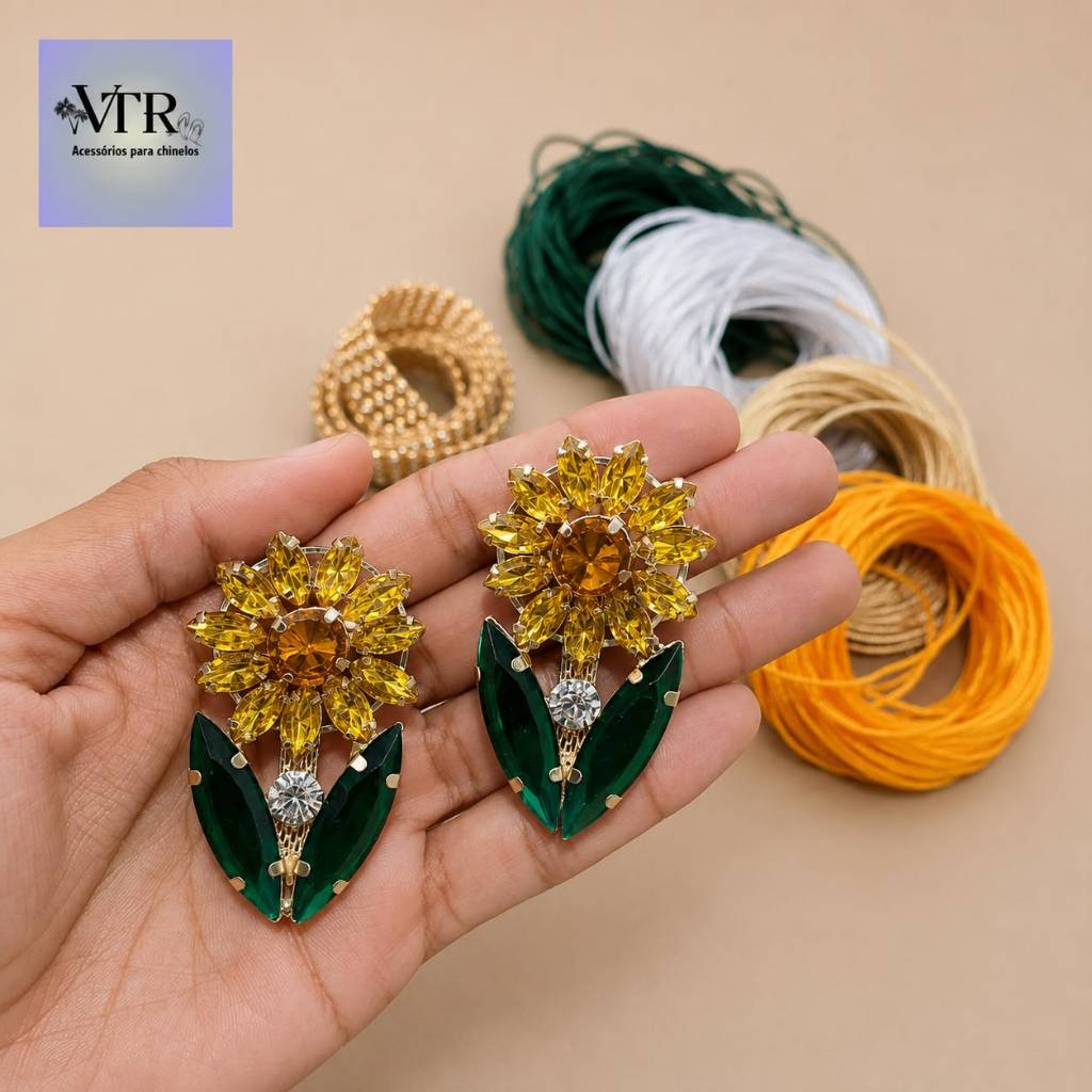 kit lateral Girassol Juliana para customização de chinelo: 4 opções fios