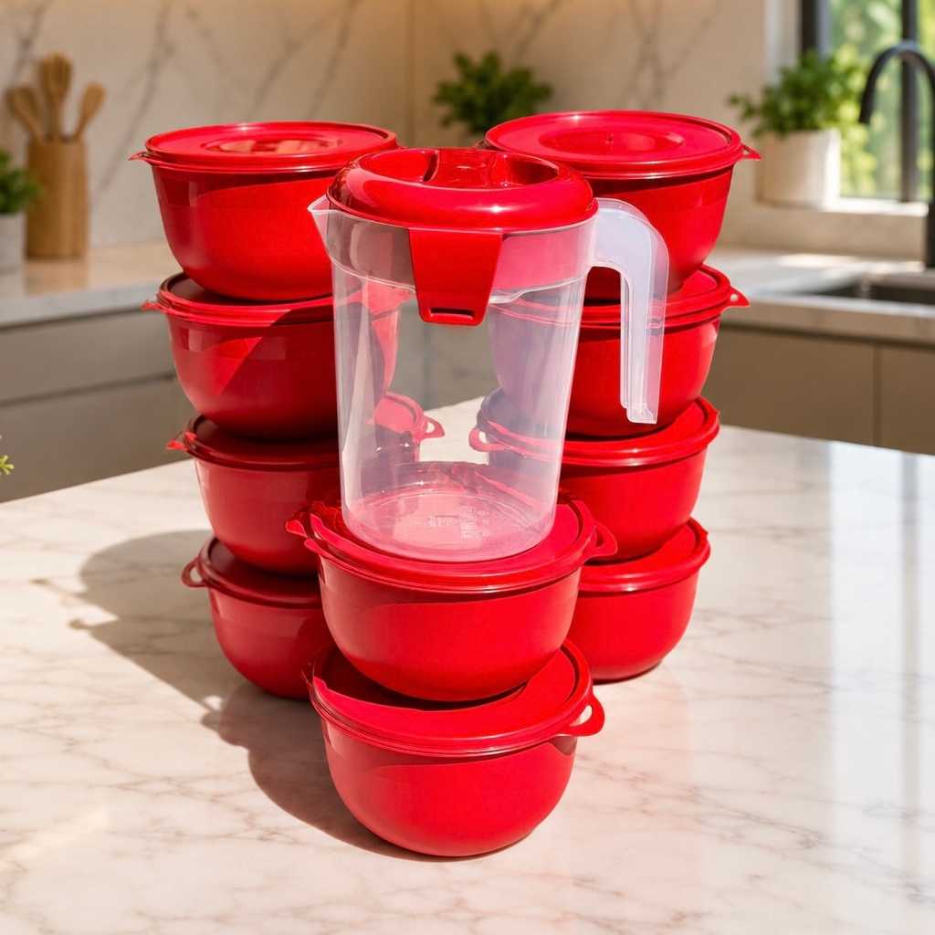 Kit 10 Potes Bowl 1300ml + Jarra 2L com Trava | 11 Peças Conjunto Cozinha Organiza Alimentos Premium