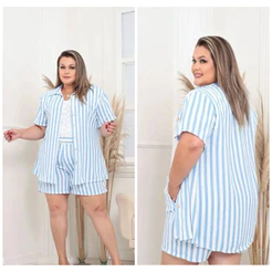 Conjunto Listrado Feminino Plus Size