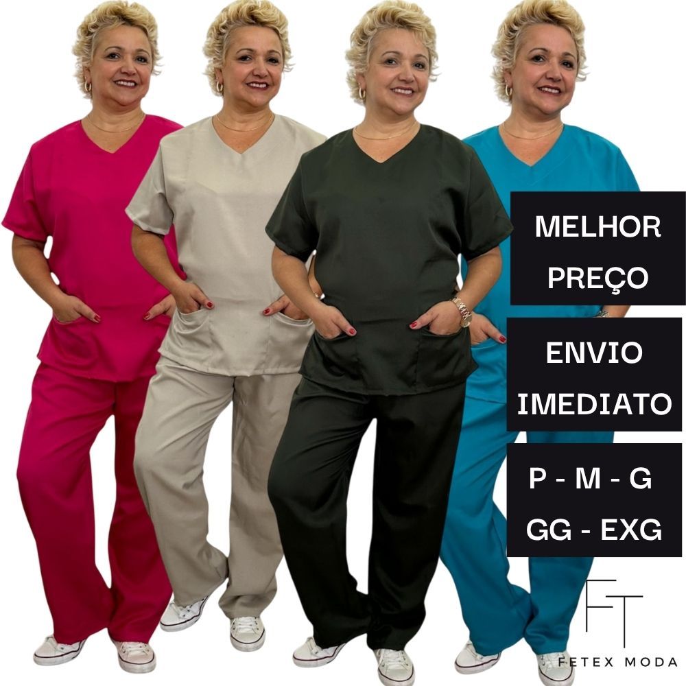 CONJUNTO SCRUB Oxford Pijama Hospitalar Cirurgico Feminino Profissional P M G GG EXG