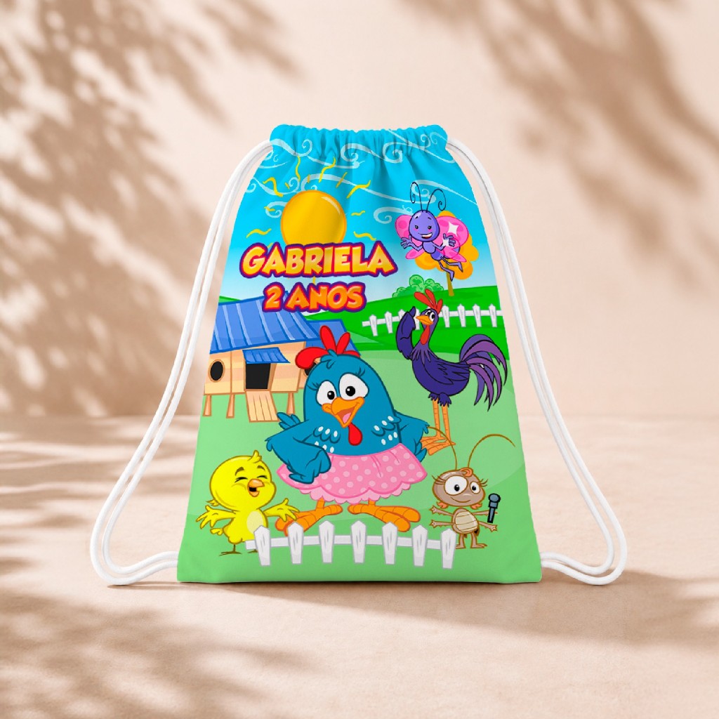 10 Mochila Personalizada Infantil 18x26 Sacolinhas Surpresa Festa Aniversário Lembrancinha Galinha Pintadinha M1