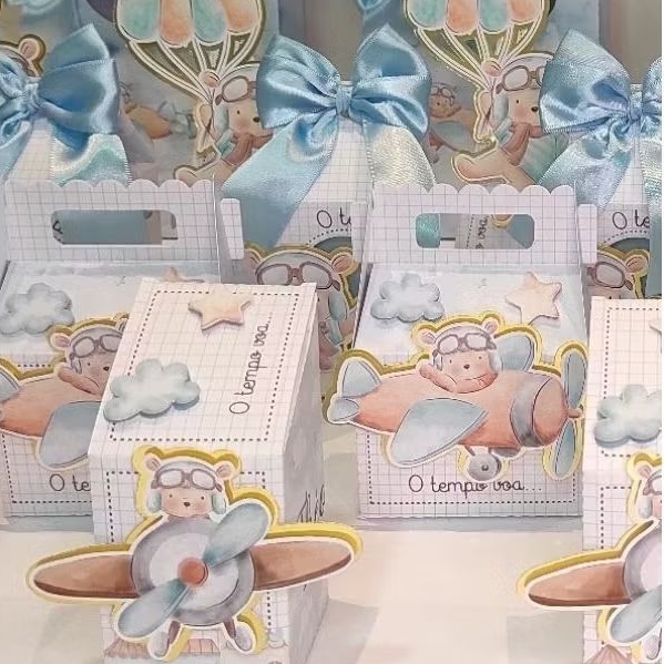 Kit Festa Ursinho Aviador Personalizado - Só bolinho - Lembrancinha O tempo Voa festa aniversário