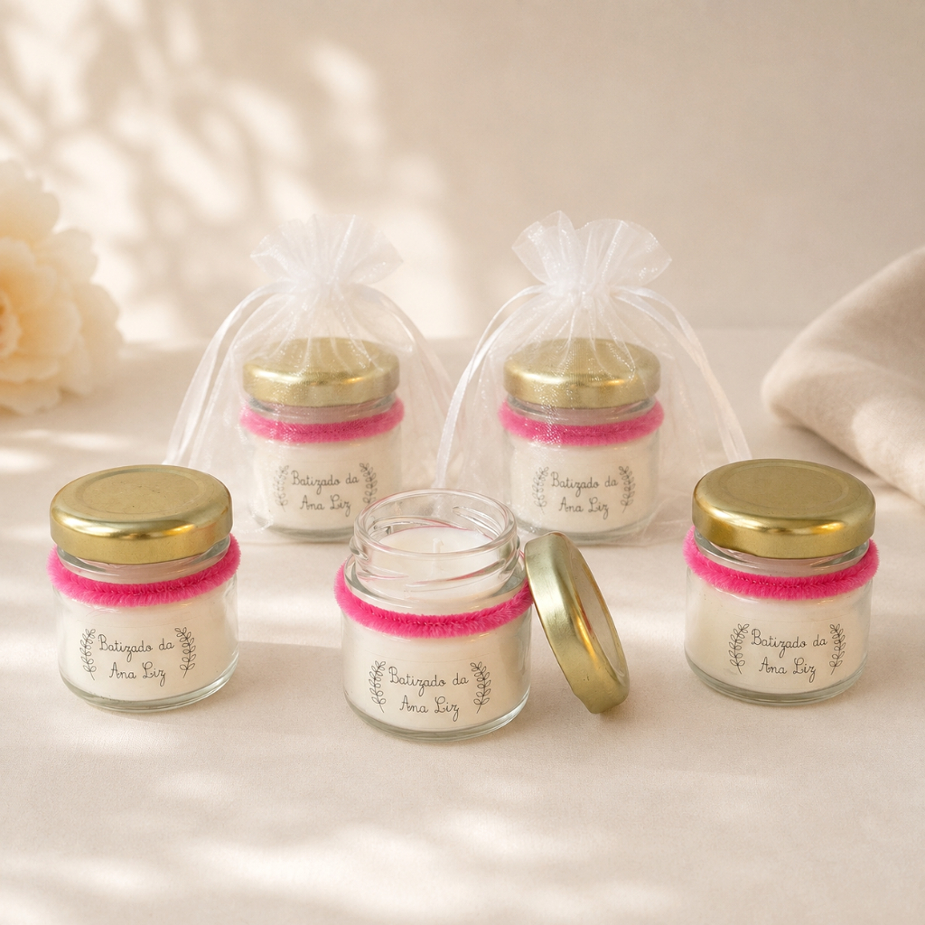 Kit 5 - Mini Velas PERSONALIZADA aromáticas Perfumadas Lembrancinhas Maternidade Batizados