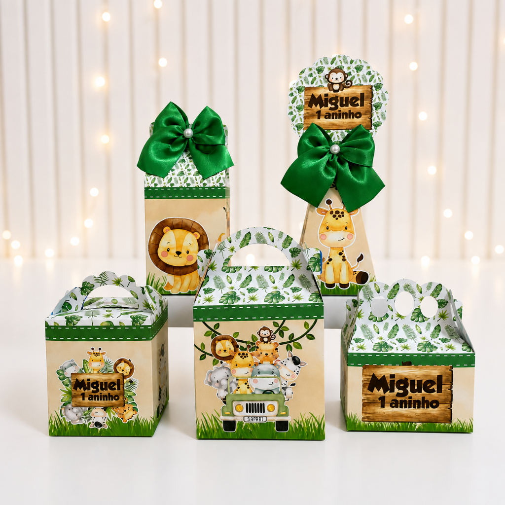 Kit Festa Safari Lembrancinha Personalizada Aniversário Infantil Caixas Desmontadas