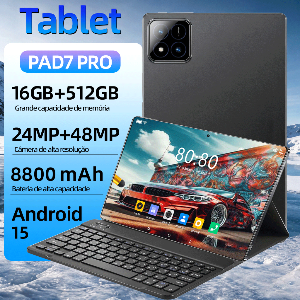 Tablet PAD7 Pro com Teclado e Mouse Grátis | 16GB RAM 512GB | Tela HD 11.6" | Android 15 | 5G