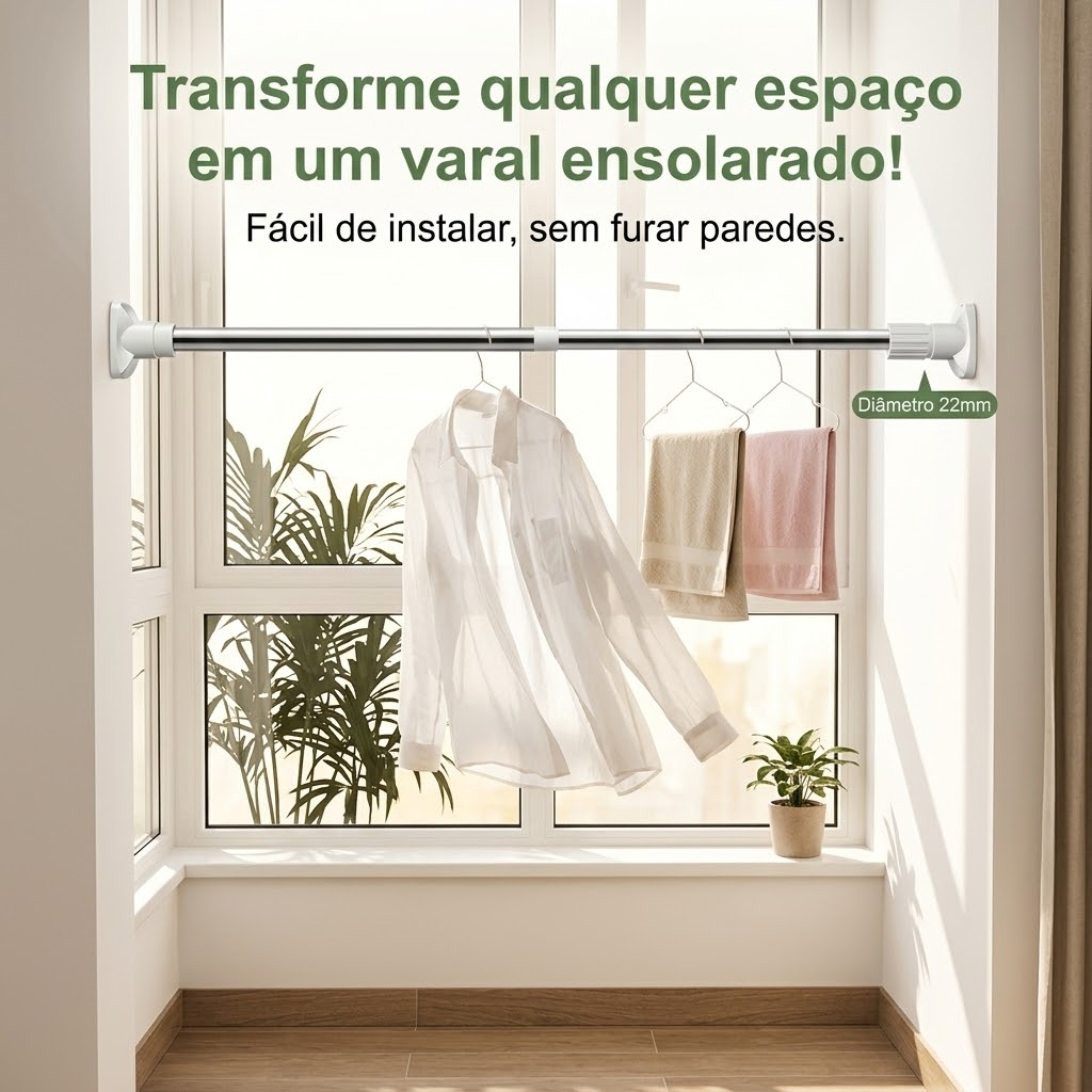 SEM FUROS Varão De Cortina Extensível Ajustável Universal Para Caixa Banheiro Multiuso
