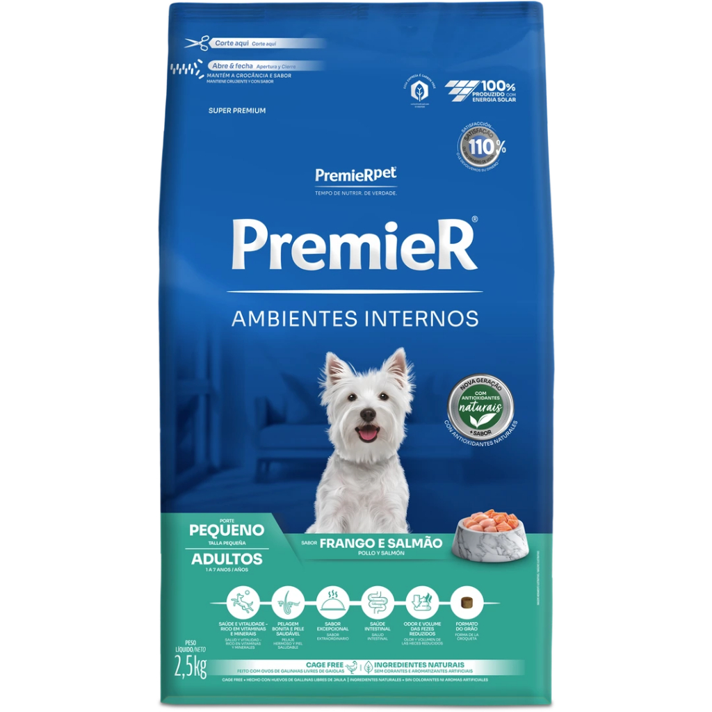 Ração Pet Ambientes Internos Cães Adultos Frango e Salmão 2.5kg Premier