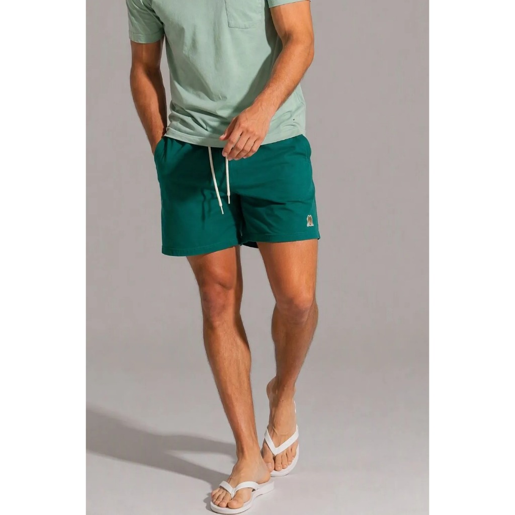 Short Masculino Linho Liso Polo Wear Verde Escuro