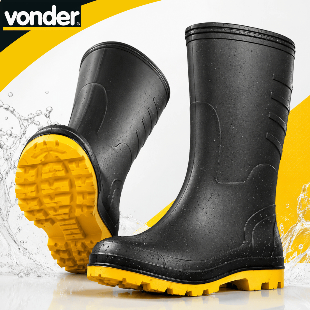Bota de Borracha PVC Forrada  Chuva Motociclista Moto Impermeável Vonder