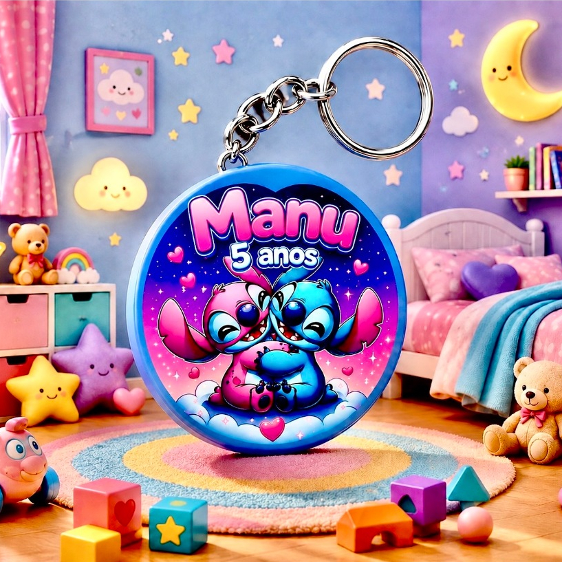 Kit Chaveiro ADESIVADO STITCH PERSONALIZADO, para igreja decoração aniversário festa lembrancinha
