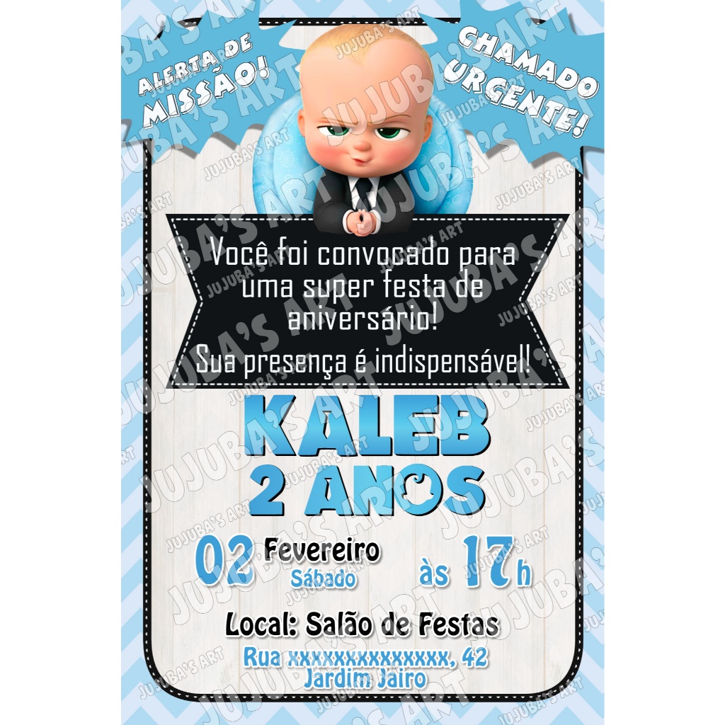 Convite Infantil Personalizado para Aniversário tema Poderoso Chefinho Com Envelope Branco
