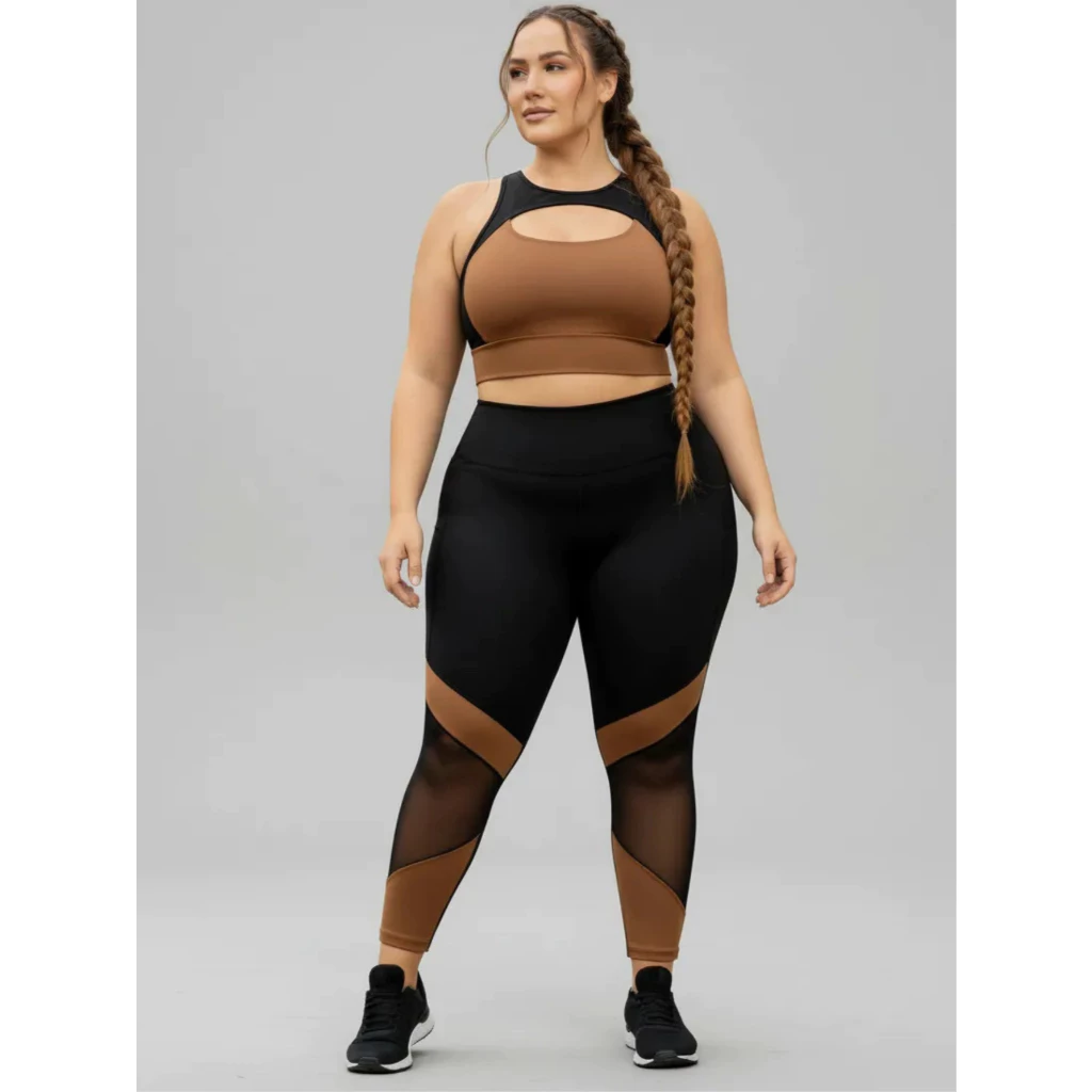 Conjunto Plus Size Academia Top E Calça Sem Transparência — imagem 1