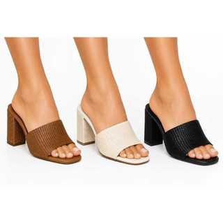Tamanco Feminino Mule Salto Médio Confortável Moda Bico Quadrado