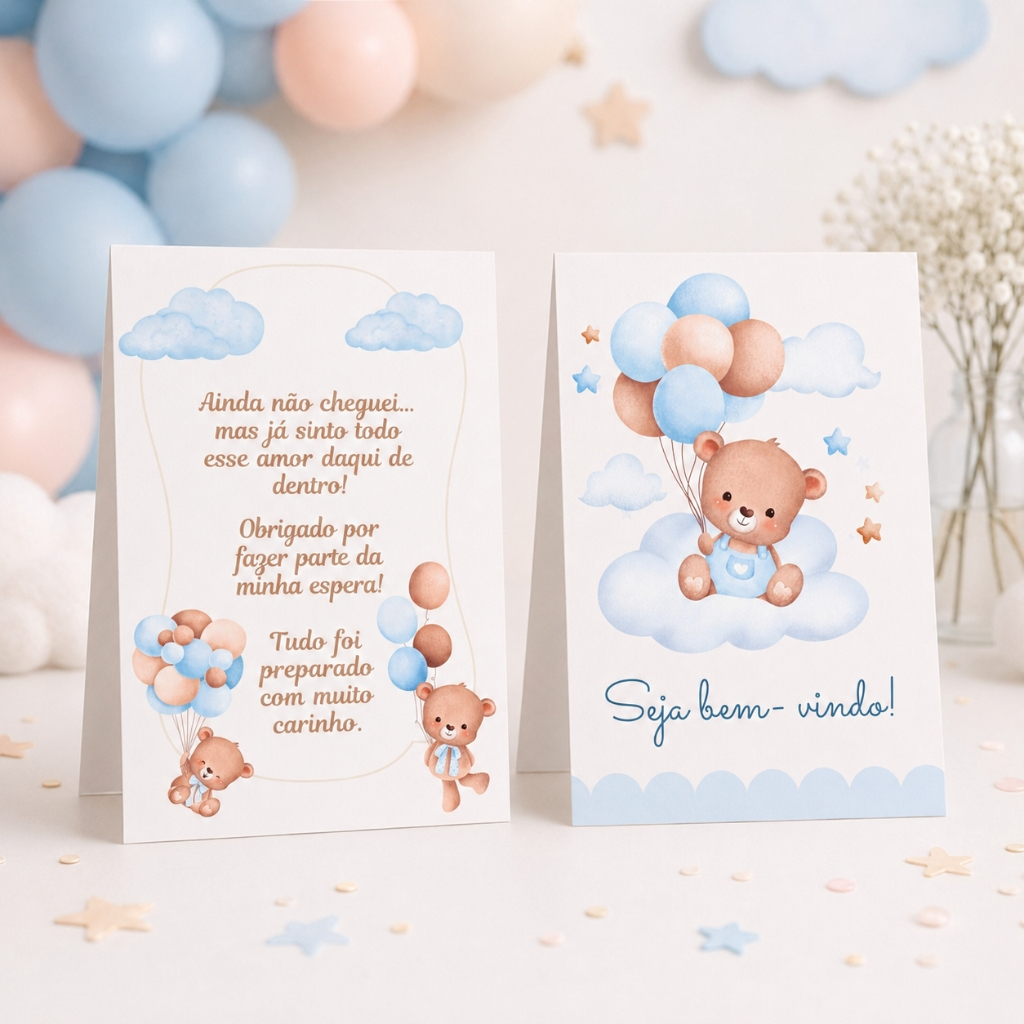 Plaquinhas de agradecimento Chá de bebê Ursinho Azul - Decoração de Mesa - Lembrancinha Chá Revelação