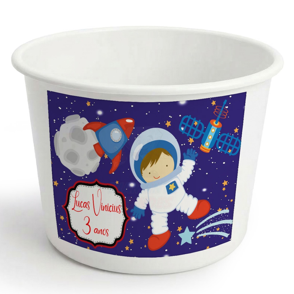 Balde de Pipoca Personalizado Astronauta Baldinho Lembrancinha Aniversário Festa Infantil Espacial
