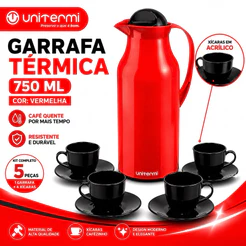 Kit Garrafa Térmica Siena 750ml + 4 Xícaras de Café em Acrílico – Conjunto para Café e Mesa