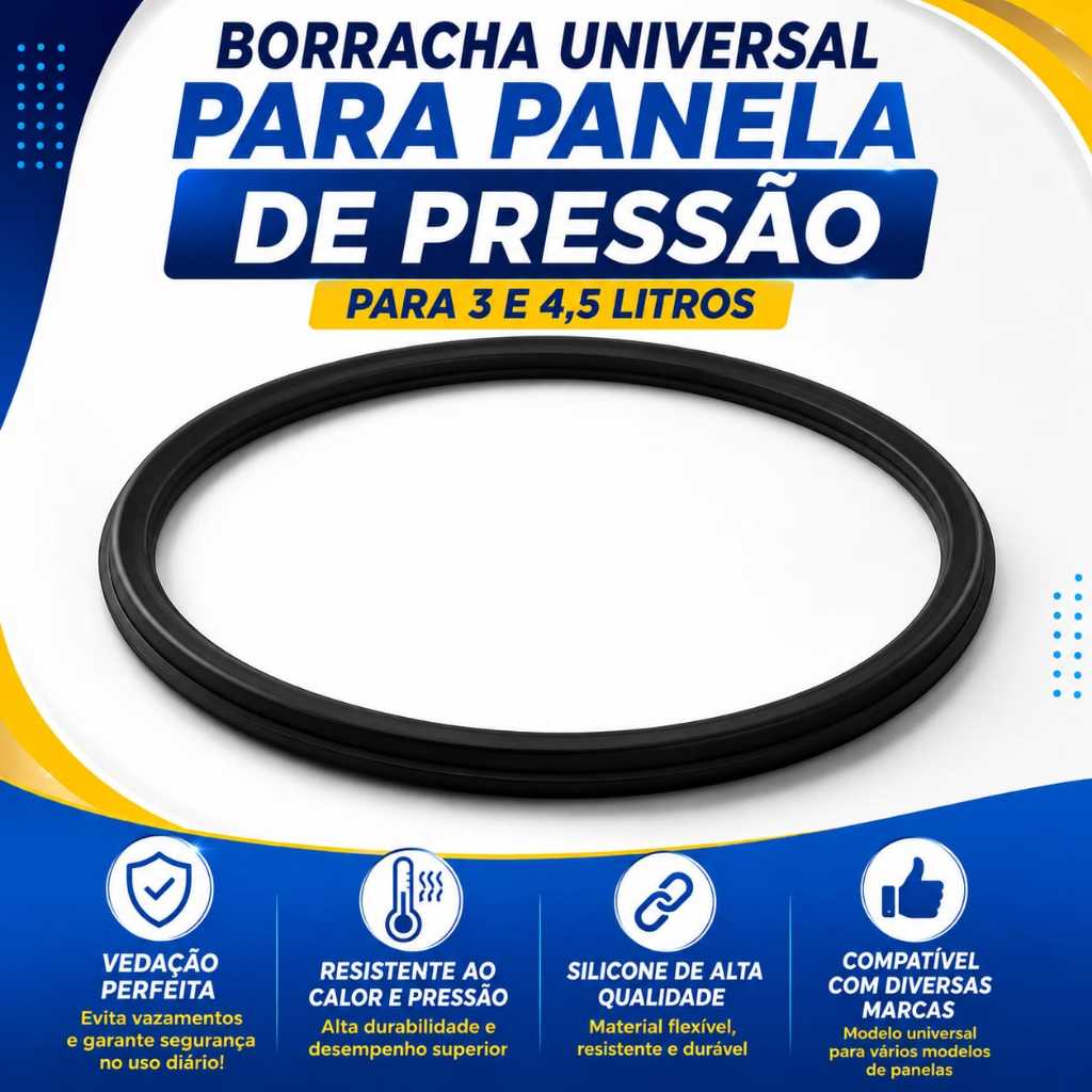 Borracha Panela de Pressão Universal 3 Litros e 4,5 Litros Vedação Silicone Preta Reposição