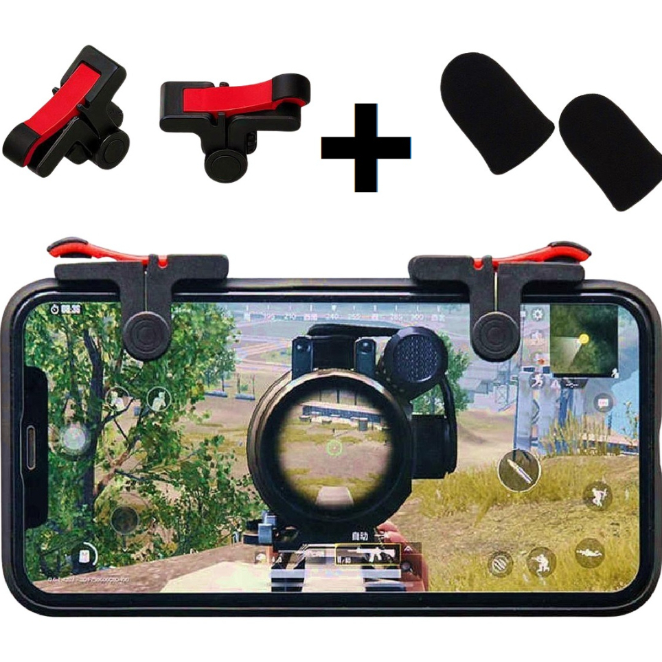 Kit Gatilho Celular Free Fire Pubg + Luva Dedo Gamer Anti Suor