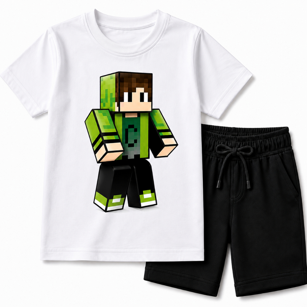 Conjunto Infantil Masculino + Camiseta Infantil Em Algodão Estampada Casual Verão Confortavel