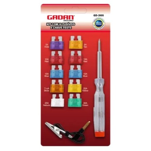 Kit De Fusível Para Carro Com 10 Fusíveis Com Chave Teste 12vKit De Fusível Para Carro Com 10 Fusíveis Com Chave Teste 1