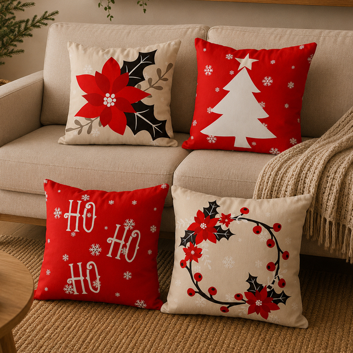 Kit 4 Capas De Almofadas de Natal 45x45