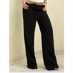 Calça Pantalona Feminina em Crepe com Strass e Amarração