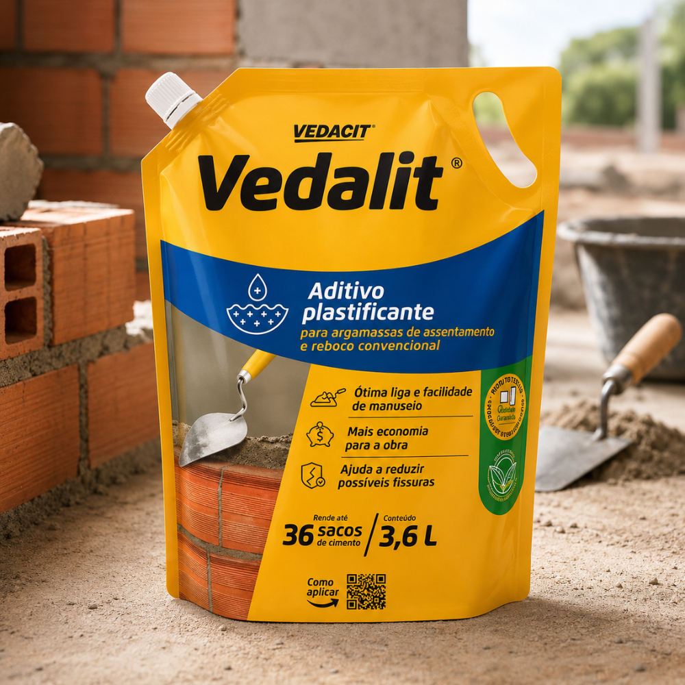 Aditivo Concentrado Vedalit 3,6 L Galão Cimento Reboco Argamassa Obra Economia Excelente Acabamento