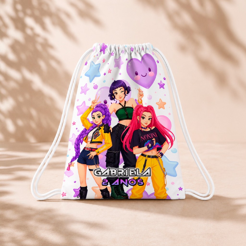 10 Mochila Personalizada 18x26 Sacolinhas Festa Aniversário Lembrancinha Guerreiras do K Pop M4