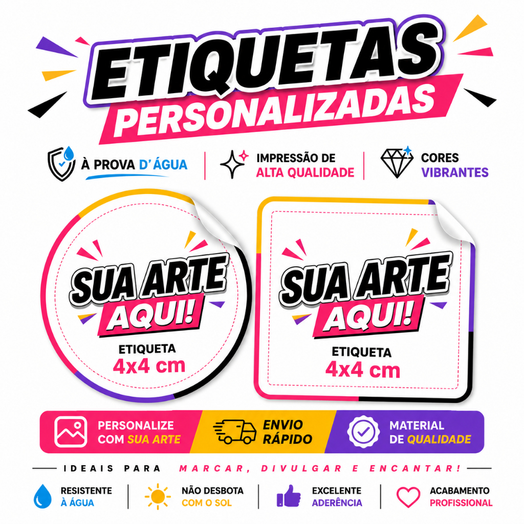 Adesivo Personalizado 4x4cm – 160 Unid | Brindes, Embalagens