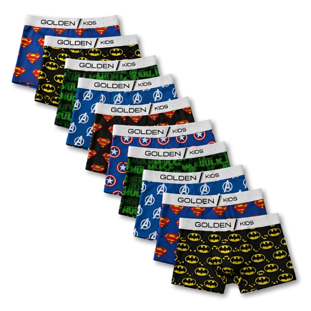 Kit 10 Cuecas Boxer Infantil Juvenil Meninos Microfibra Forro 100% Algodão Estampas Variadas