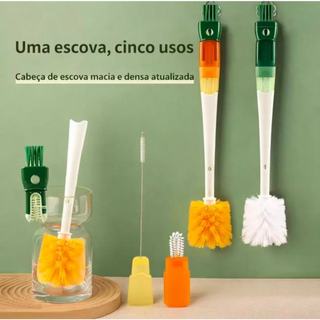 Escova de Limpeza Multifuncional 5 em 1 para Copos, Garrafas e Utensílios