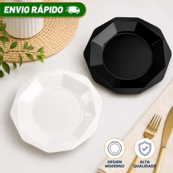 Kit 50 Prato Plástico Oitavado 25cm Resistente PP Para Refeição Churrasco Porções Micro-ondas Lava-Louças