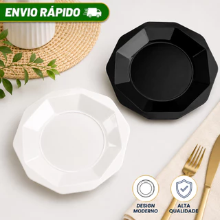 Kit 10 Prato Plástico Oitavado 25cm Resistente PP Para Refeição Churrasco Porções Micro-ondas Lava-L