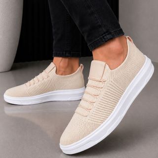 Tênis Knit Slip On Masculino Meia Leve Dia a Dia Sapatenis Casual Confortável Respirável