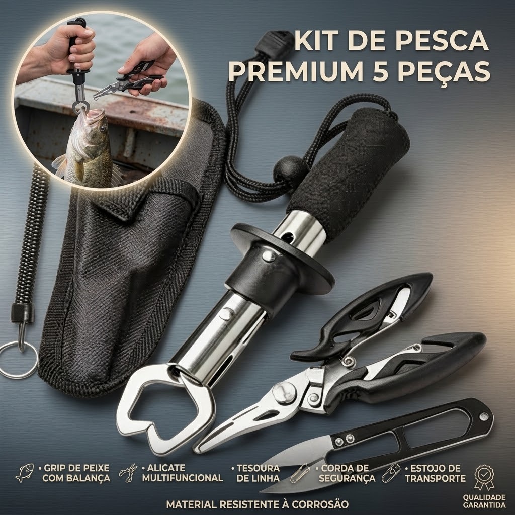 Kit Alicate e Tesoura Multifuncional para Pesca em Aço Inoxidável