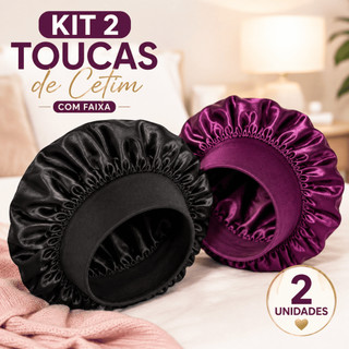 KIT 2 Touca de Cetim Anti Frizz para Dormir Proteção Noturna Cabelos Cacheados e Lisos