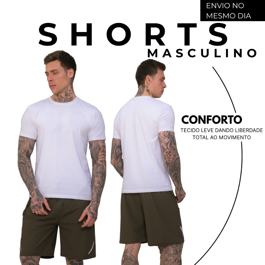 Shorts Poliamida Masculino Bermuda Tactel Dry Fit Tecido Gelado Seca Rapido Fitness com bolso Short para Academia Casual — imagem 2 de 2