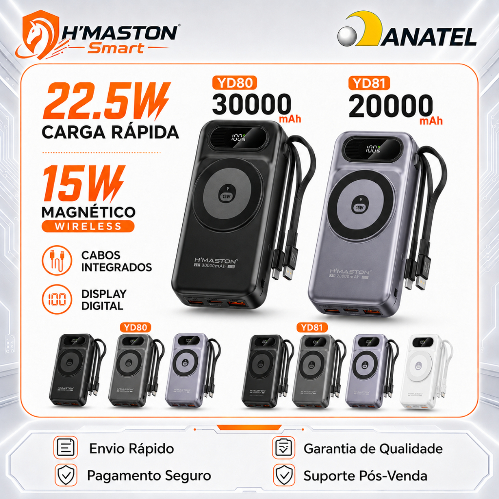 HMASTON YD80 Power Bank 20000 Mah Turbo Carregador Portátil Para Celular Carregador De Cel