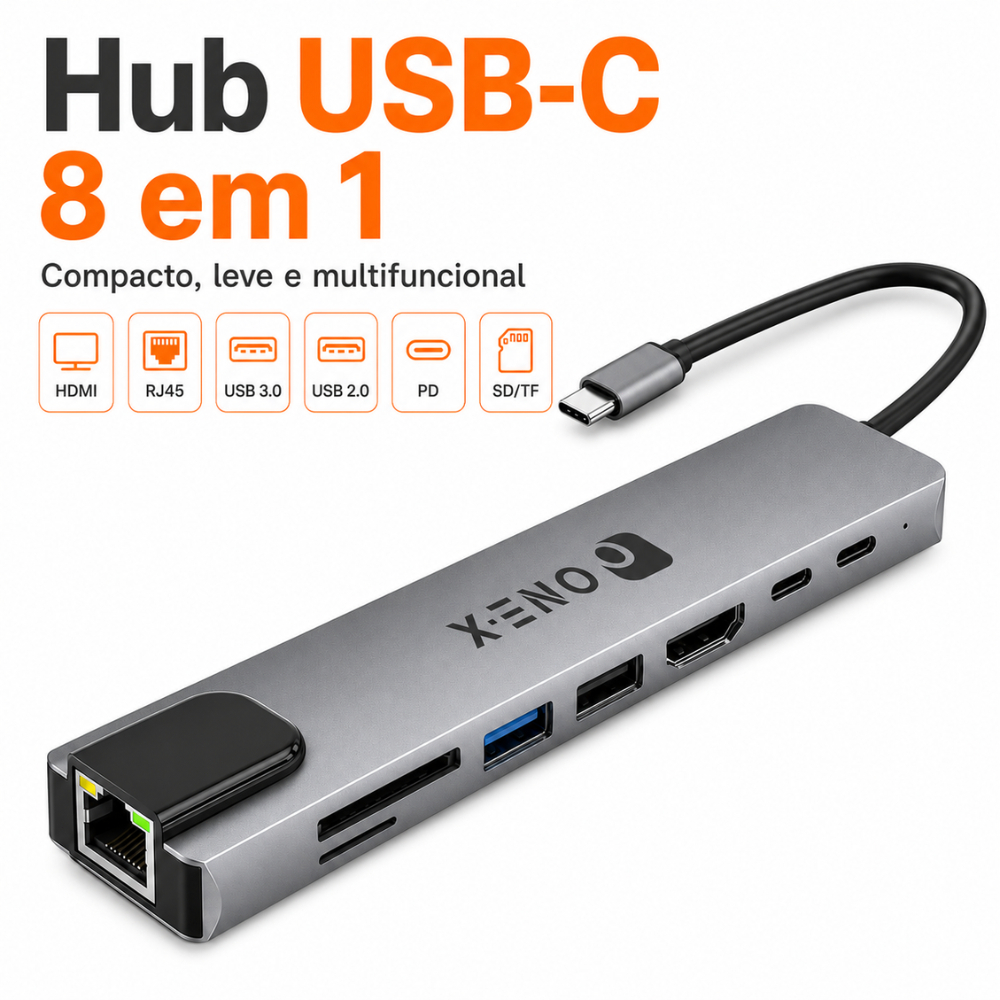Hub USB-C 8 em 1 USB 2.0/3.0 HDMI 4K RJ45 Rede SD TF Docking Station Extensão Alta Velocidade C 3.0 PD Adaptador Tipo