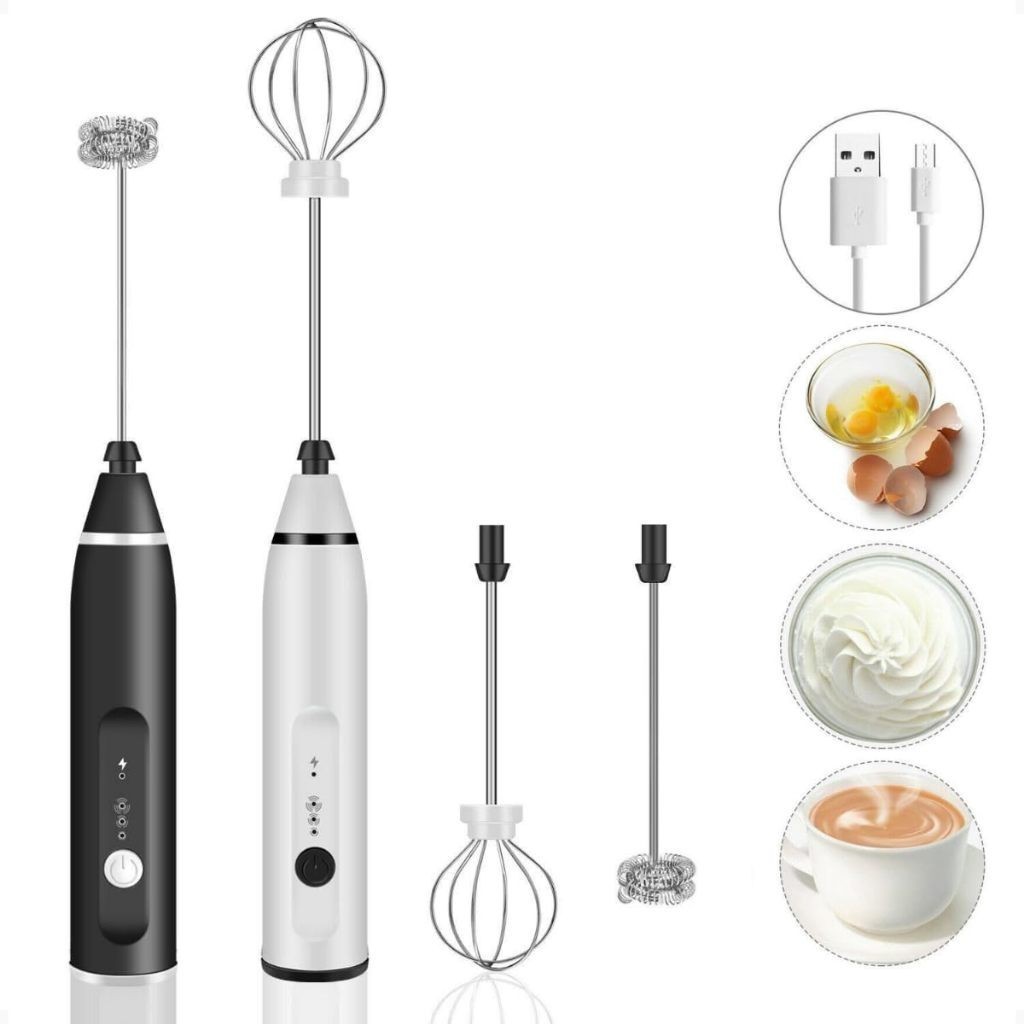 Mixer Elétrico 2 em 1 para Bebidas, Café e Leite, Batedor de Clara de Ovo, Misturador Portátil Multifuncional