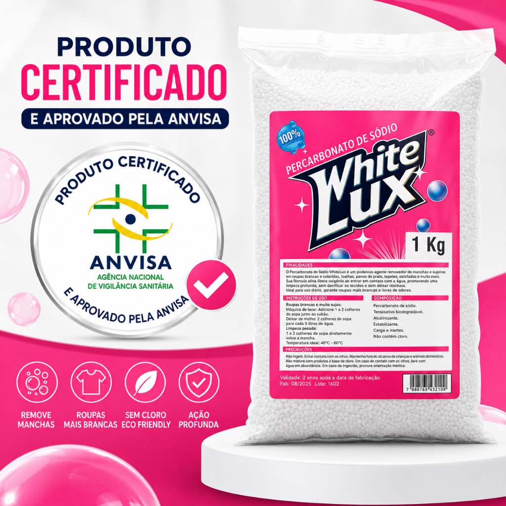 Percarbonato 1kg Alto Poder de Limpeza limpa roupas brancas e coloridas alto poder clareador tira manchas