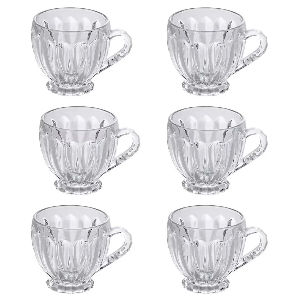 Xícaras Vidro Itália Clear Jogo 12 Peças Transparentes  Chá Café 200ml Cristal Luxuoso Delicado