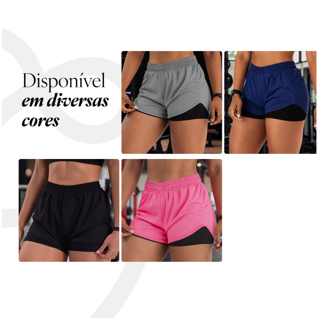 Shorts 2 Em 1 Feminino Duplo Academia Treino Bolso Interno Original — imagem 2 de 2