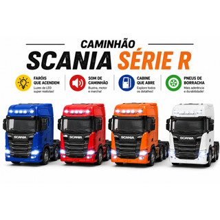 Miniatura Scania V8 R730 Caminhão de Coleção Cavalinho Mecânico Trucado Truck 1/64 Welly