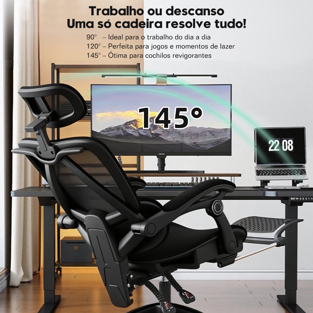 Cadeira Gamer Ergonômica Premium: Apoio Cabeça 3D + Lombar 2D Ajustável, Malha Respirá vel, 140kg — imagem 2 de 2
