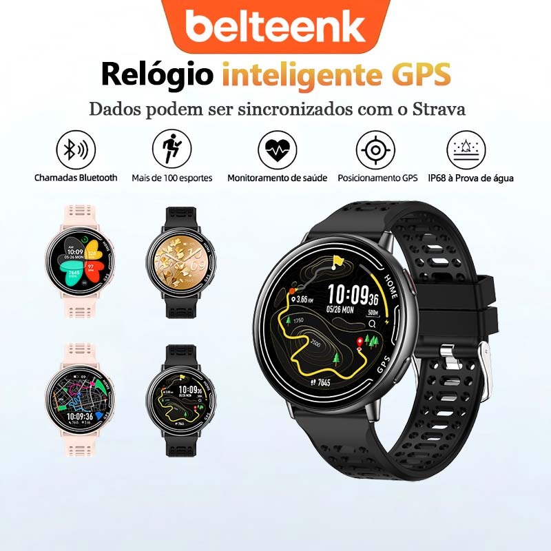 GPS Smartwatch relogio feminino masculino Belteenk KC100 1.39''Amoled 100+ esportes IP68 à Prova de água Assistente IA