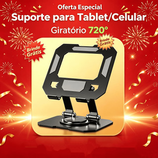 O suporte para tablet pode girar 720 graus, é estável e possui fixação magnética