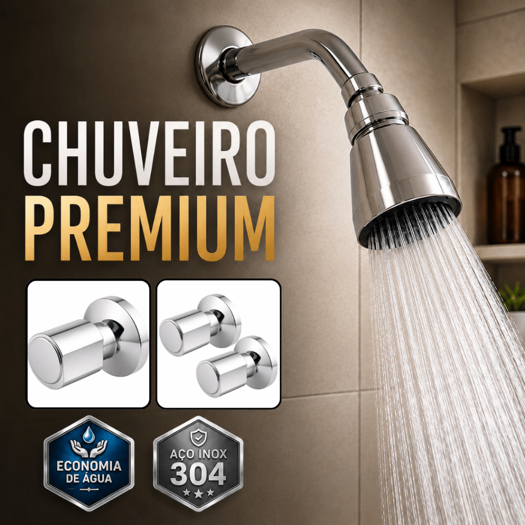 Kit Ducha Chuveiro Aço Inox Redondo Articulável Piscina Banheiro + Acabamento Registro em Metal